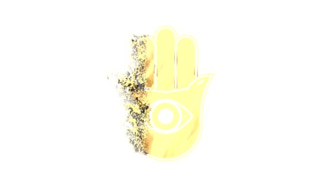 法蒂玛的手宗教符号动画，宗教法蒂玛的手图标的粒子尘埃动画。