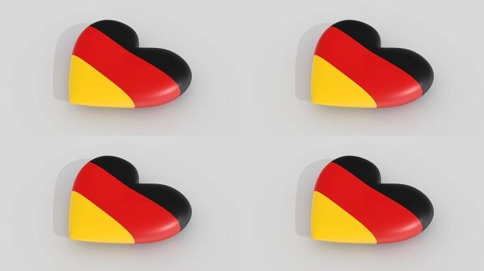 德国国旗颜色的脉动心，白色背景，3d渲染侧，循环