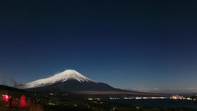 富士山的夜景和山中湖的延时电影