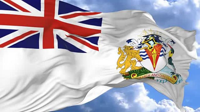 在英国南极领土的蓝天下挥舞着旗帜