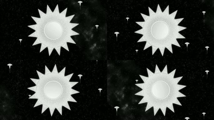 Techno科幻太阳空间站在星星上旋转背景3d动画