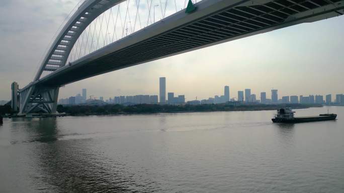 上海市黄浦江卢浦大桥汽车车辆车流船只视频