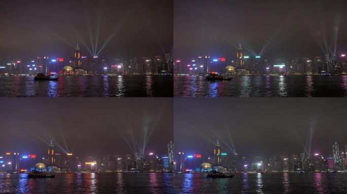 船在香港维多利亚湾旅行，背景是交响乐