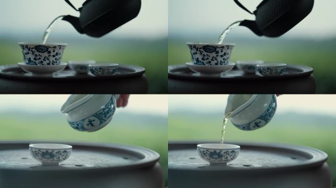 泡茶特写 倒茶 品茶 茶园品茶 品茗