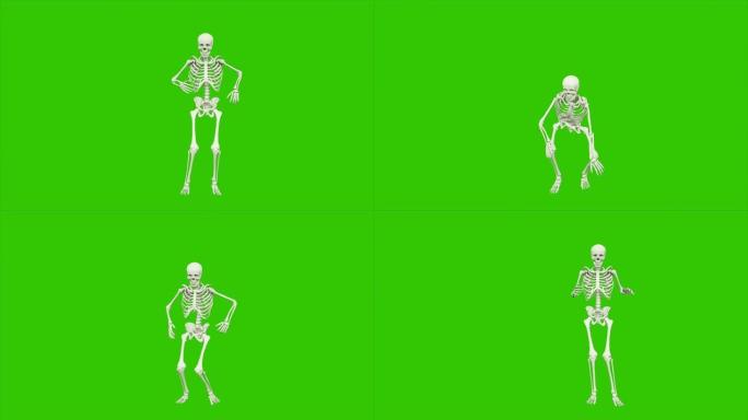 骷髅舞蹈。绿色屏幕上的动画。