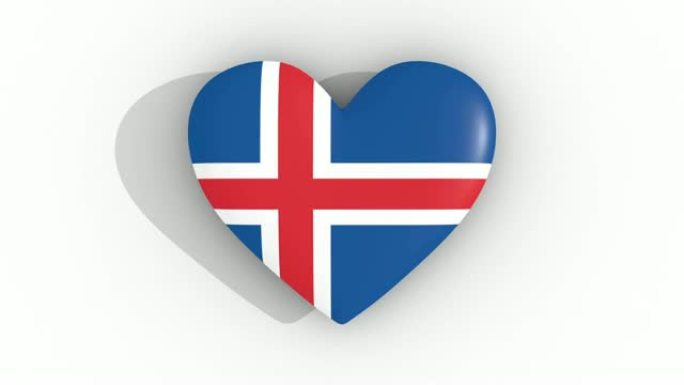 冰岛国旗颜色的脉动心，白色背景，3d渲染顶部，循环