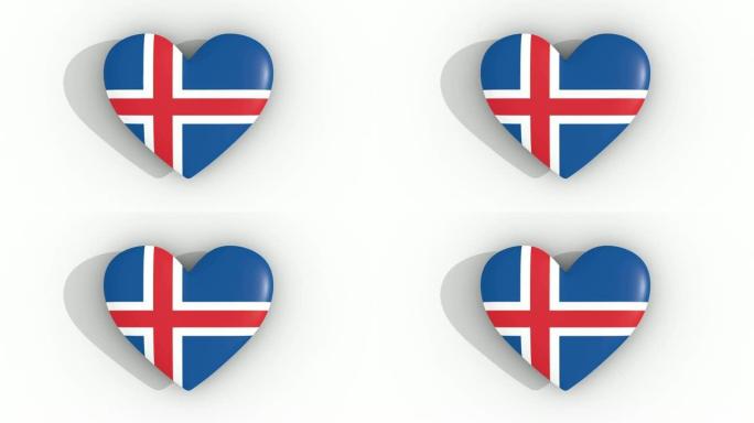 冰岛国旗颜色的脉动心，白色背景，3d渲染顶部，循环