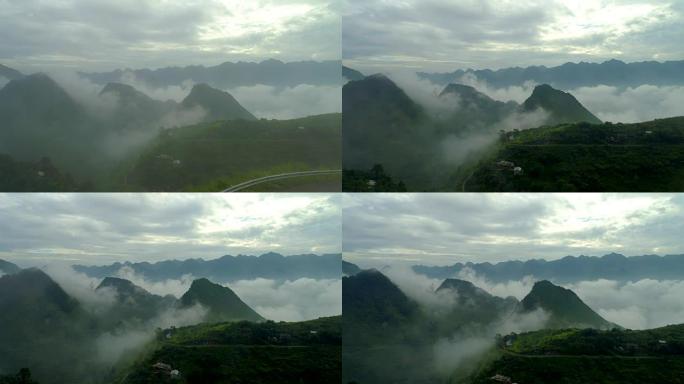 无人机鸟瞰图4k视频。河江泉坝区潭山镇晨山。