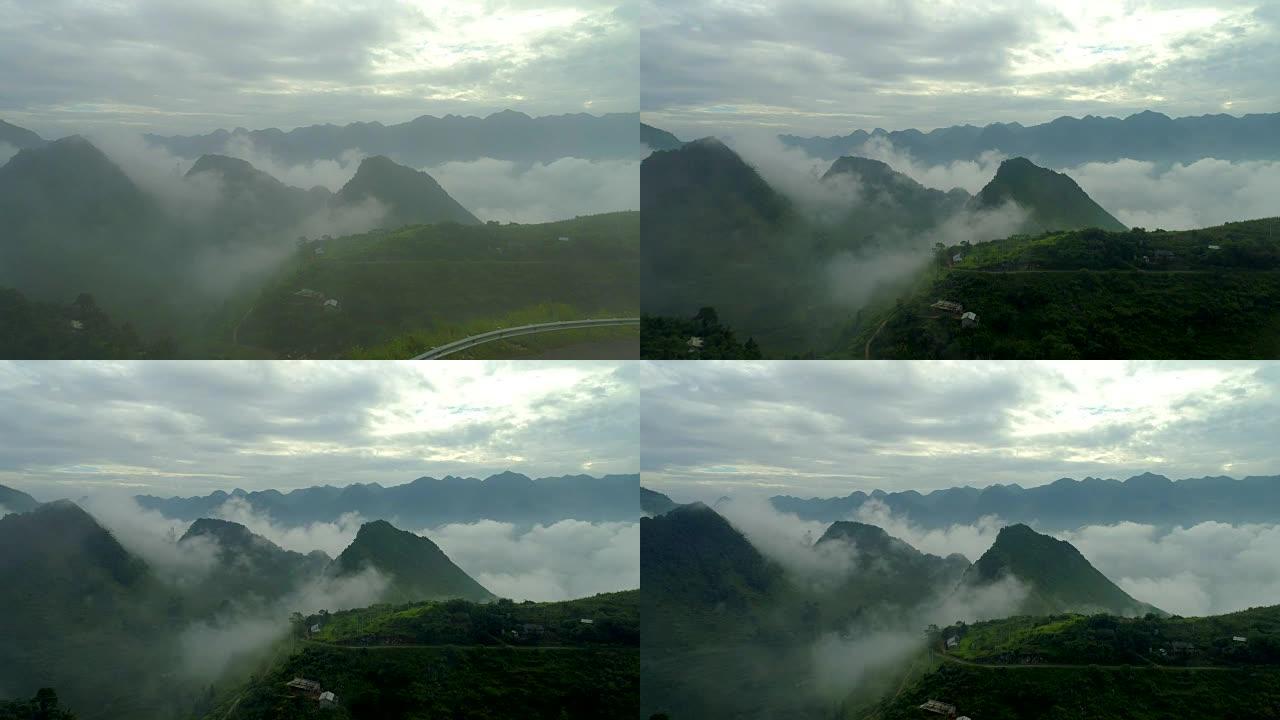 无人机鸟瞰图4k视频。河江泉坝区潭山镇晨山。