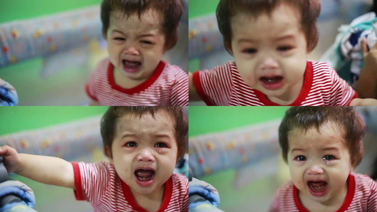 亚洲婴儿哭泣。