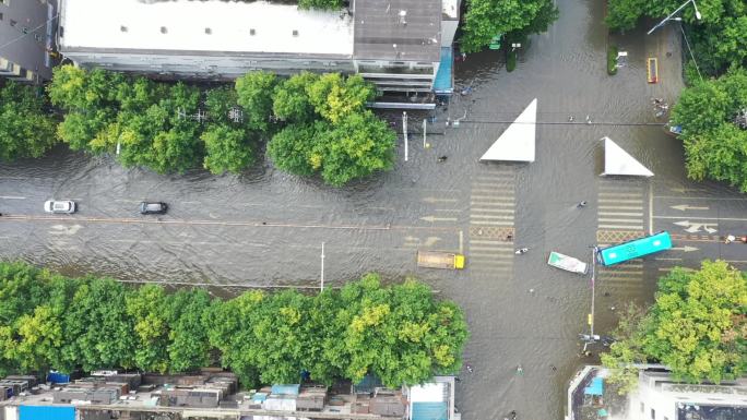 暴雨后城市内涝积水航拍