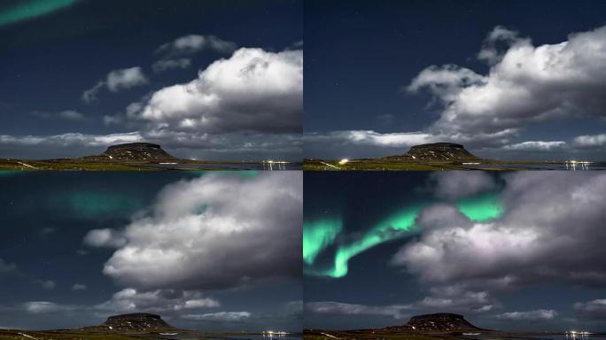 冰岛柯克朱费尔山上空的全高清延时电影视频电影北极光之夜