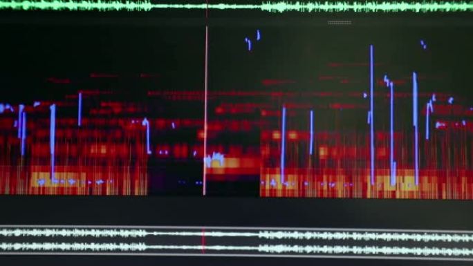 在频谱分析仪上播放声音时音频编辑时间轴的特写