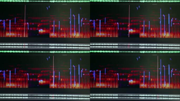 在频谱分析仪上播放声音时音频编辑时间轴的特写