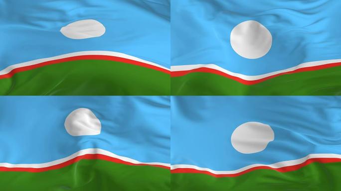 挥舞着环形旗帜作为萨哈共和国的背景