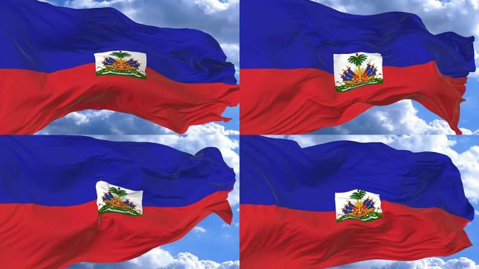 在海地蔚蓝的天空中挥舞着旗帜