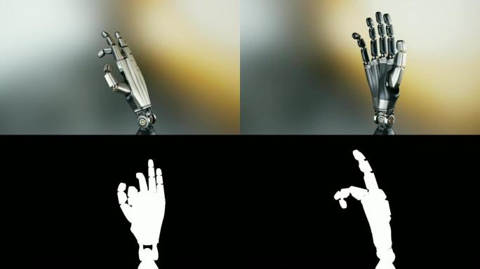 机器人机械臂在测试过程中。金属发光，抽象的深色背景，60 fps动画。