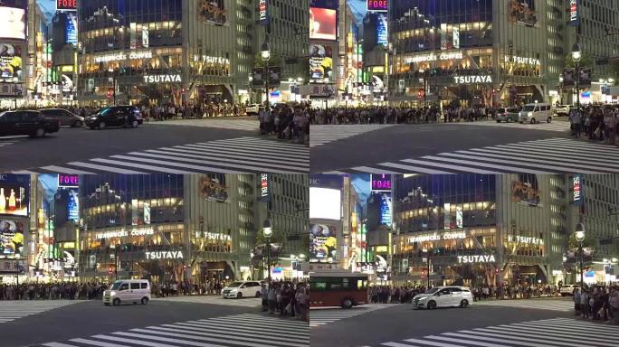 WS行人在涩谷十字路口过马路。日本东京