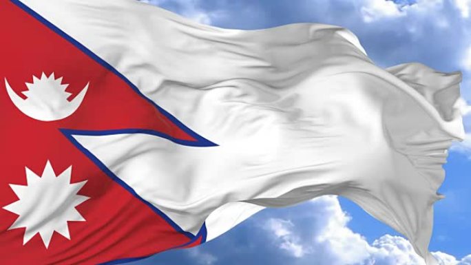 在尼泊尔的蓝天上挥舞着旗帜