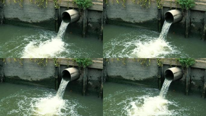 将污水通过污水排入城市街的运河，侧视图
