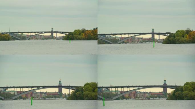瑞典斯德哥尔摩带弧线的长桥景观