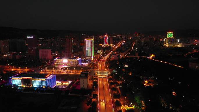 城市街道  车流  夜景  航拍