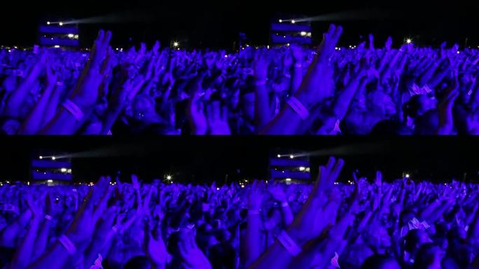 在摇滚音乐会上举手的人群