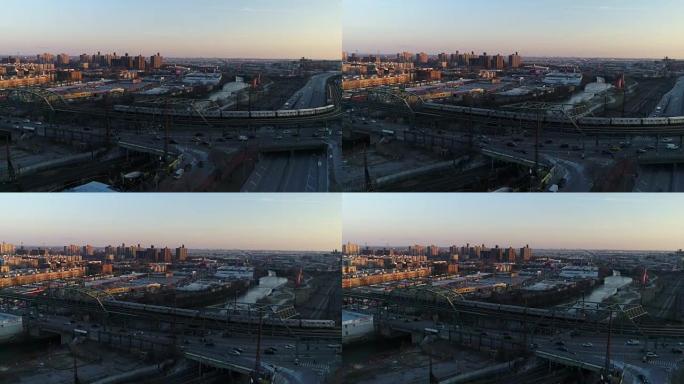 日落时纽约市哈林的天线