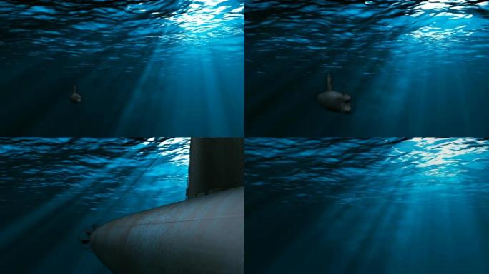 潜水艇浮在深水，可循环的背景