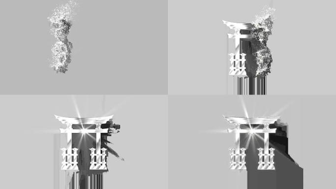 日本鸟居门宗教符号粒子动画，