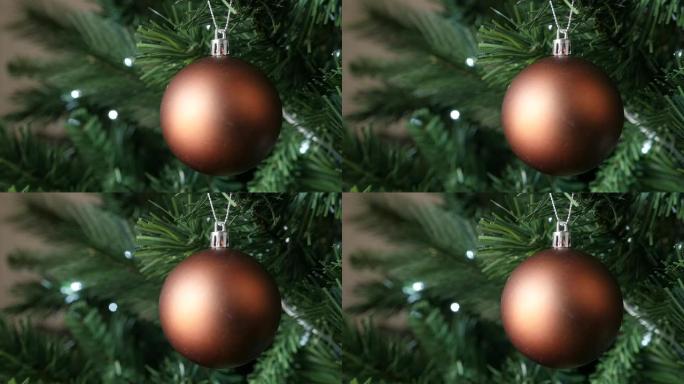 圣诞树摆设新年夜浅dofslow-mo 1920X1080高清素材-慢动作哑光青铜色优雅圆形装饰10