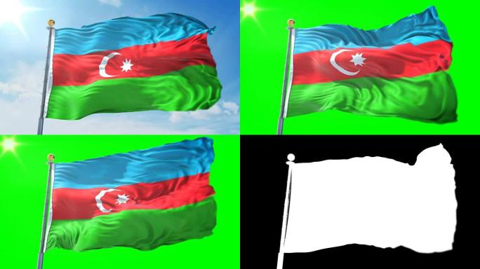 阿塞拜疆国旗无缝循环3D渲染视频。美丽的纺织布织物环摆动