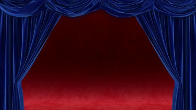 红色背景上的蓝色窗帘动画。