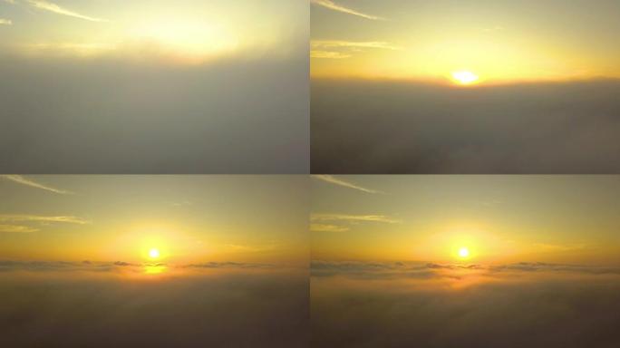 飞起来穿透云层，进入上午的金色太阳。
