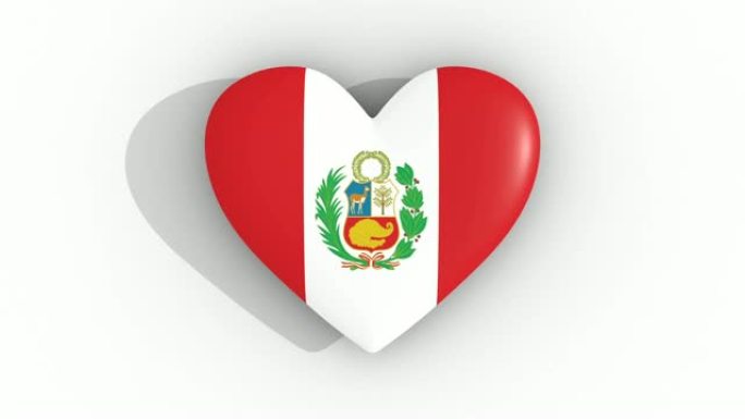 秘鲁国旗颜色的脉动心，白色背景，3d渲染顶部，循环