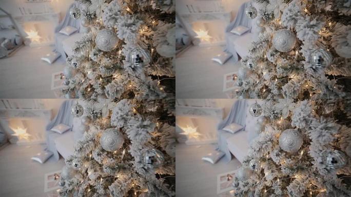 圣诞节和新年装饰。抽象模糊的Bokeh假期背景。闪烁的花环。圣诞树灯闪烁