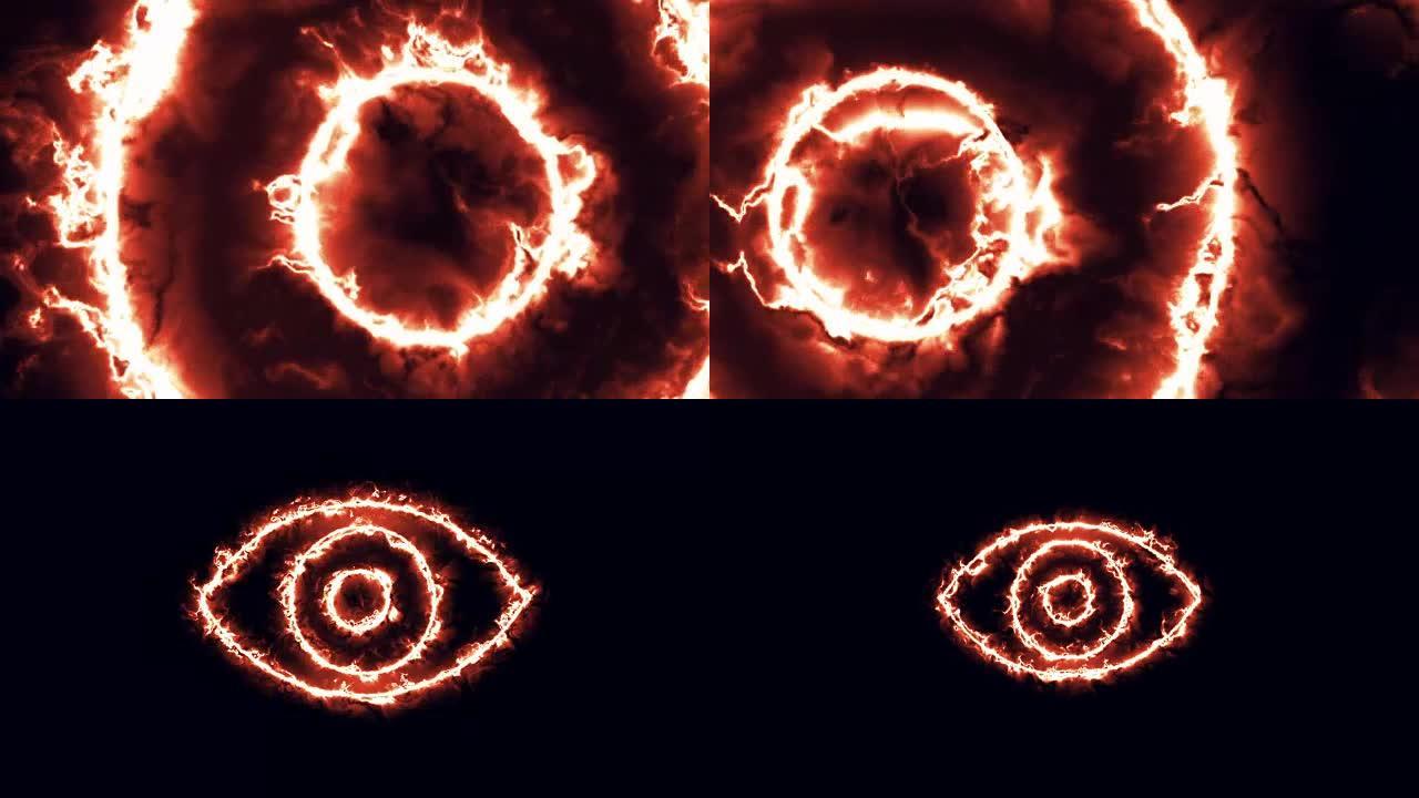 红色能量场或火中的眼睛标志动画
