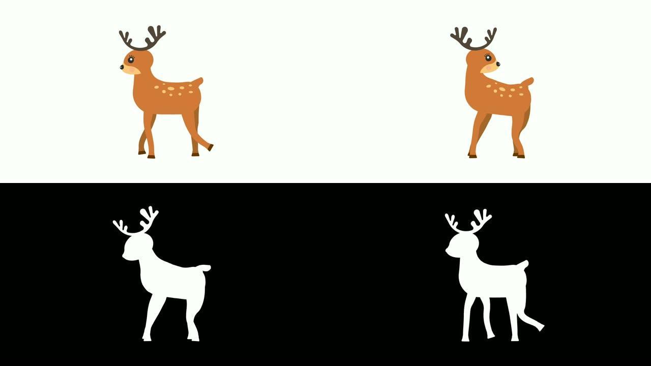 卡通鹿行走动画，可选亮度哑光。包括阿尔法亮度哑光。4k视频