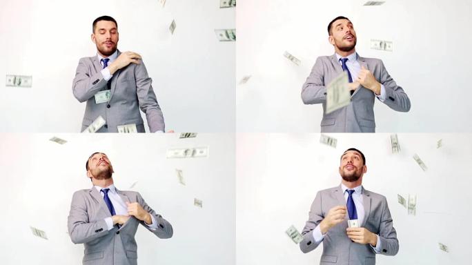 带着一包美元钱的快乐商人