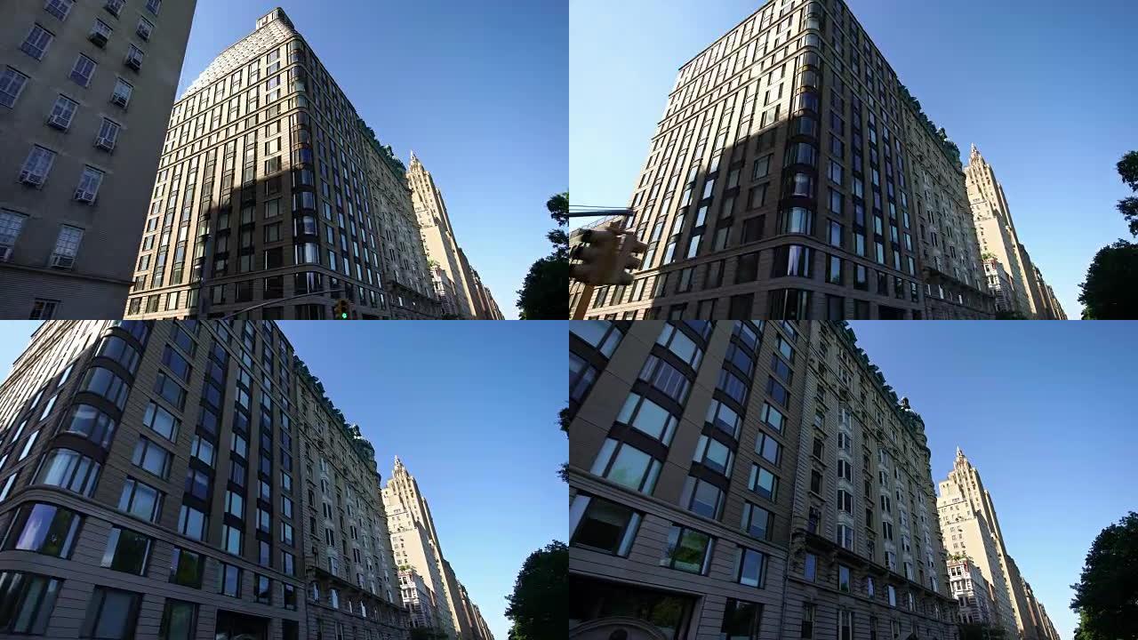 纽约纽约市曼哈顿街多莉拍摄的摩天大楼中的阳光反射