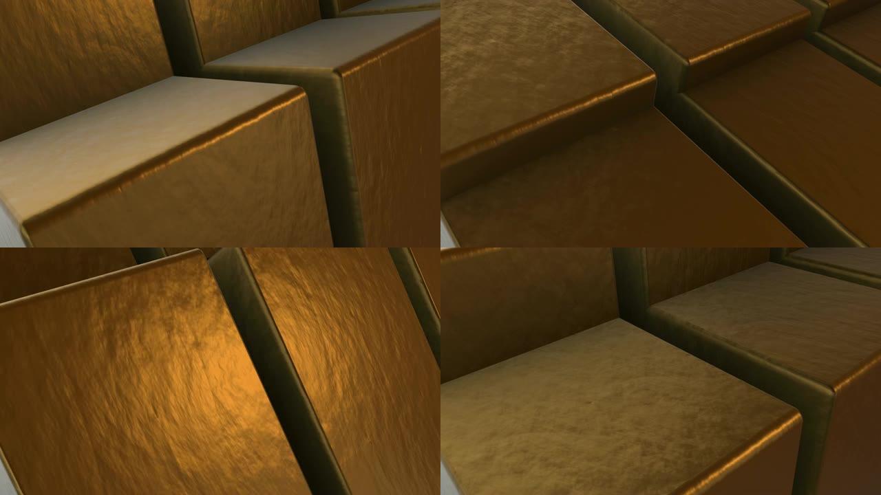 动画-抽象的金色立方体旋转