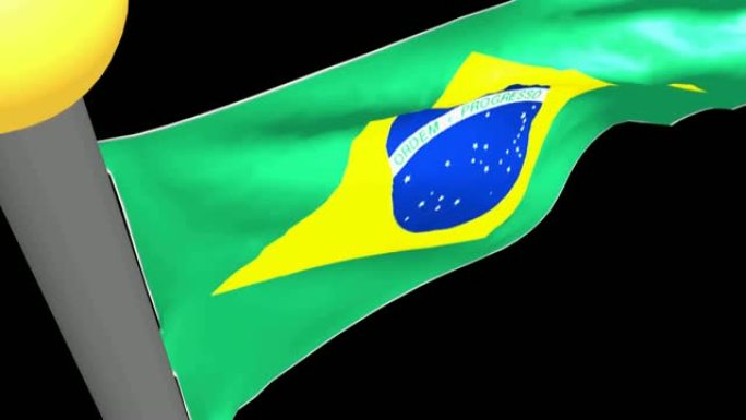巴西国旗在黑色背景上挥舞-3D渲染视频