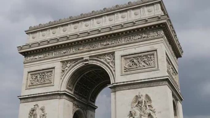 在凯旋门上倾斜法国巴黎著名地标4K