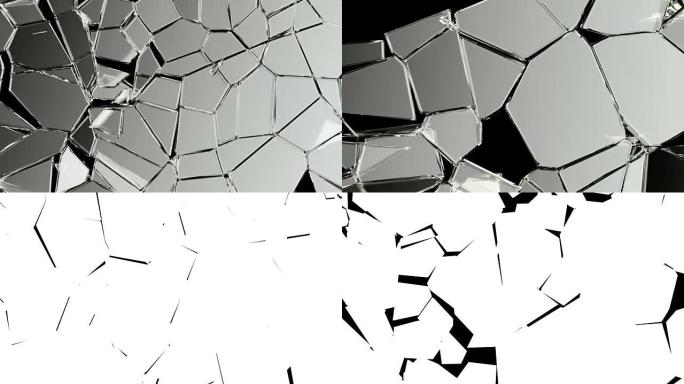 玻璃以慢动作破裂和破碎。阿尔法，3d渲染，3d动画