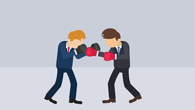 商人在拳击手套中战斗。商业竞争理念。平面风格的循环插图。