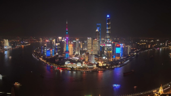 4K上海外滩地标夜景航拍合集