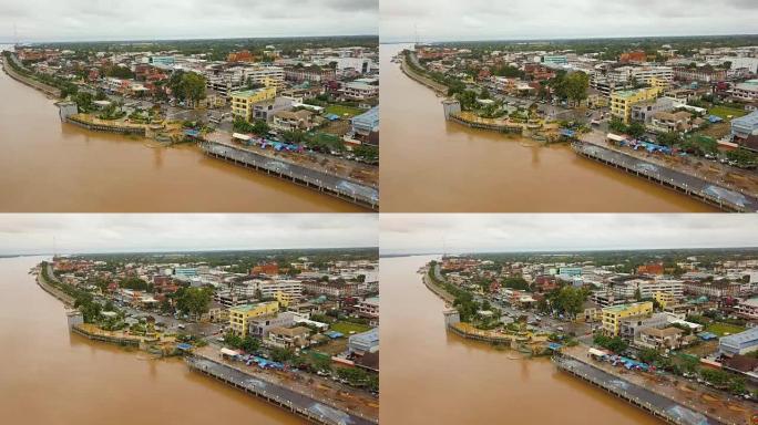 在泰国东北部那空拍的湄公河E-san地标的空中拍摄。概念: 力量、冒险、自然和水。