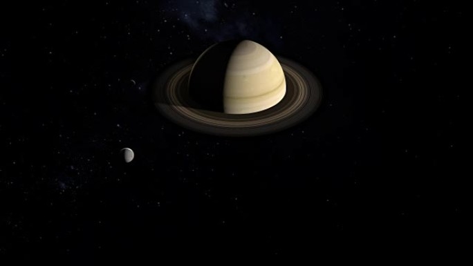 环绕土星行星运行的土卫二和米玛斯卫星