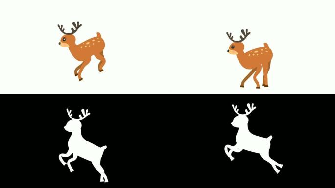 跑步鹿行走动画与可选的亮度哑光。包括阿尔法亮度哑光。4k视频