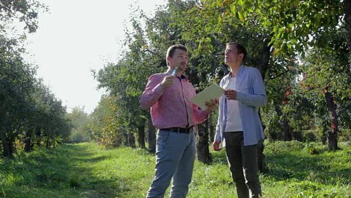 两名农民准备在苹果园缔结协议